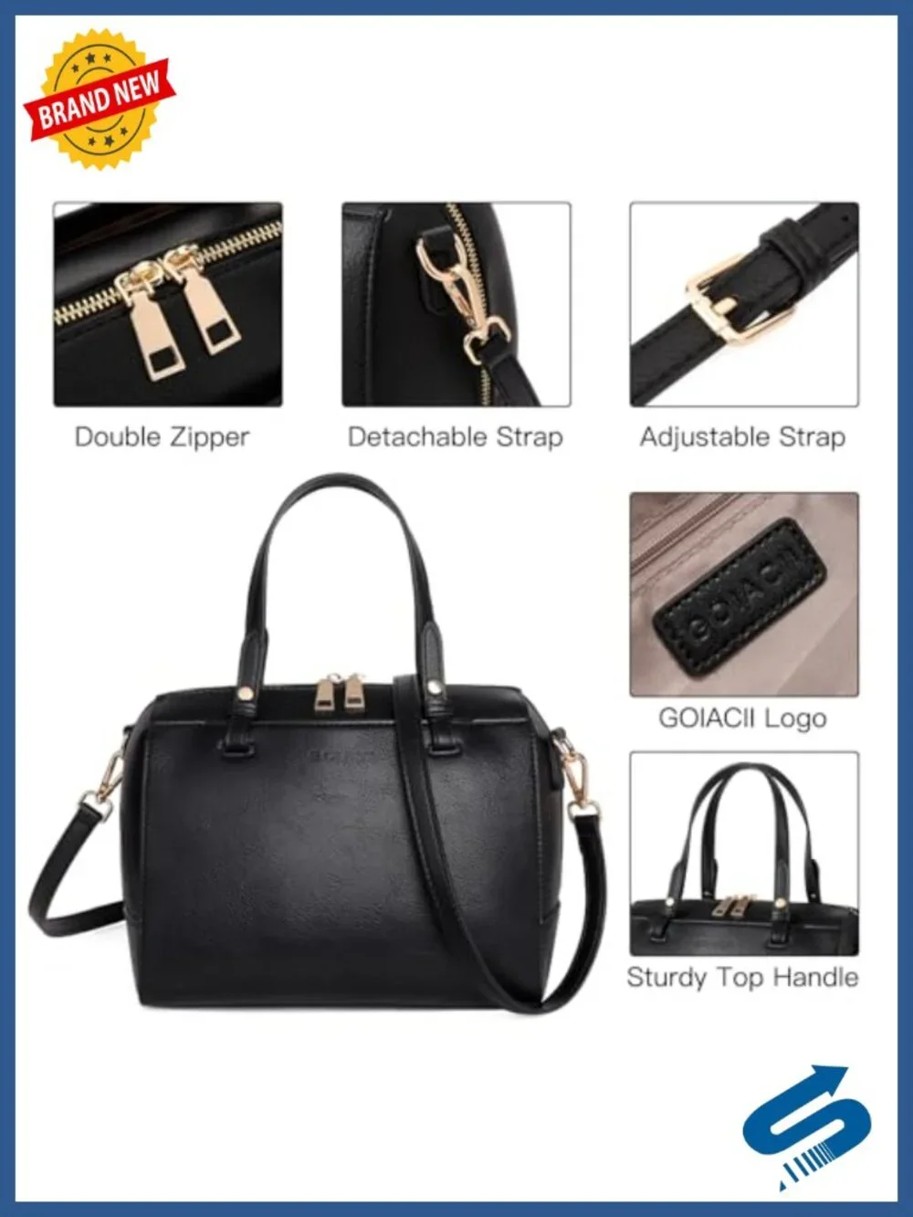 PU Leather Satchel Handbag Crossbody Bag with Top Handle and Removable Strap